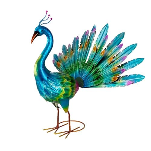 VEWOGARDEN Peacock Outdoor Statues Metal Peacock Tail Spread Garden Sculptures & Statues for Yard Lawn Patio Pool Outside Decorations, Light Blue - Image 1