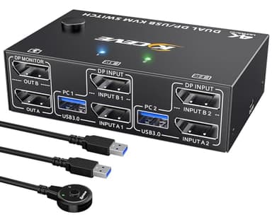 8K USB 3.0 Displayport KVM Switch 2 Monitors 2 Computers 8K@30Hz 4K@144Hz,MLEEDA Dual Monitor Displayport 1.4 KVM Switches with 4 USB 3.0 Port for USB Device,Wired Remote and USB Cables Included - Image 1