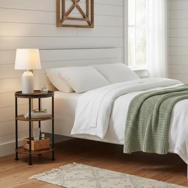 Small Round Side Table with Tray Top (Patented Design), 11.8" Narrow End Table for Small Spaces, 3-Tier Industrial Nightstand, Original Rustic Accent Furniture for Living Room Bedroom, Rustic Brown - Image 4