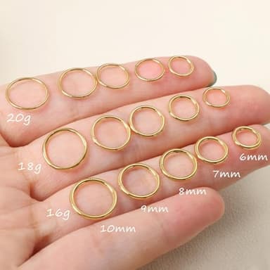 20G 18G 16G Titanium Nose Ring Hoop, Cartilage Hoop Earrings for Women Men Silver Gold Nose Ring Septum Ring Tragus Conch Helix Daith Lip Piercing Jewelry 6mm/7mm/8mm/9mm/10mm (Gold-20g, 7mm) - Image 2
