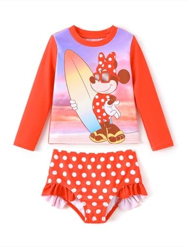 Disney Mickey and Friends Minnie Mouse Swimsuit Big Girl Two Piece Tankini Bathing Suits Long Sleeve Swim Suit Rash Guard Set Summer UPF 50+Swimwear Holiday Ruffle Swimming Suit Red Size 10-11 Years - Image 1
