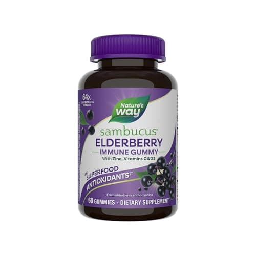 Nature’s Way Sambucus Elderberry Gummies, Immune Support Gummies*, Black Elderberry with Vitamin C and Zinc, 60 Gummies - Image 1