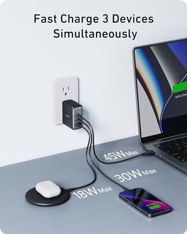Anker 100W USB C Charger Block (GaN II), 3 Port Fast Compact Wall Charger for MacBook, Dell XPS, iPad Pro, Galaxy S24, iPhone 16/15 and More Series - Image 6