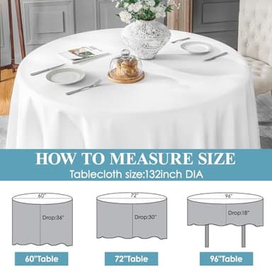 VidaFete Round Tablecloth 132inch 10pack Polyester Table Cloth, Stain Wrinkle Resistant Polyester Dining Table Cover for Kitchen Dinning Party Wedding Rectangular Tabletop Buffet Decoration(White) - Image 2