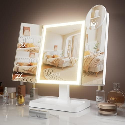 FRANO Makeup Vanity Mirror with Lights, Rechargeable Lighted Makeup Mirror with 2X 3X 10X Magnification, Led Makeup Mirror with 3 Colors Lights, Portable Mirror for Travel Desk, Gifts for Women Girls - Image 1