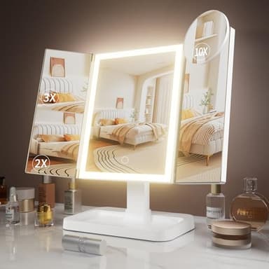 FRANO Makeup Vanity Mirror with Lights, Rechargeable Lighted Makeup Mirror with 2X 3X 10X Magnification, Led Makeup Mirror with 3 Colors Lights, Portable Mirror for Travel Desk, Gifts for Women Girls - Image 1