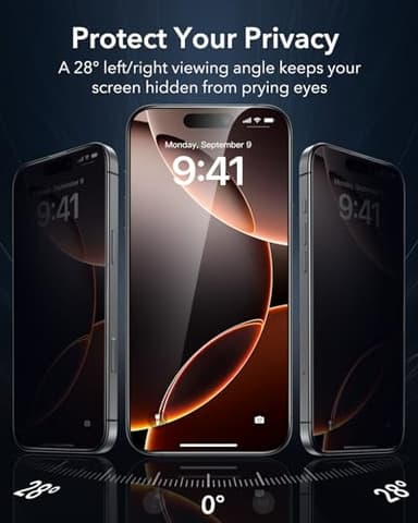 ESR 3 Pack 9H+ Glass for iPhone 16 Pro Privacy Screen Protector, [Military Grade Shatterproof & Longest Durable] Armorite Anti-spy Tempered Glass with UltraFit Tray - Image 3