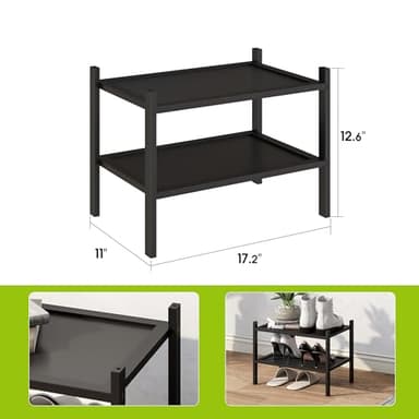 BMOSU 2-Tier Bamboo Small Shoe Rack Premium Stackable Shoe Shelf Storage Organizer for Hallway Closet Living Room Entryway Organizer(Black) - Image 2