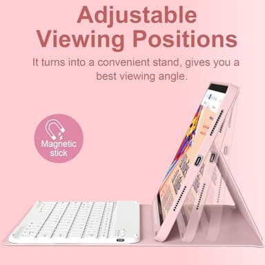 BQDIYOO Case for iPad 11th/10th Generation with Keyboard, 11 inch A16/10.9" iPad 10 Case (2025/2022) with Pencil Holder, Wireless Keyboard and Slim Lightweight Soft Cover Auto Wake/Sleep, Pink - Image 5