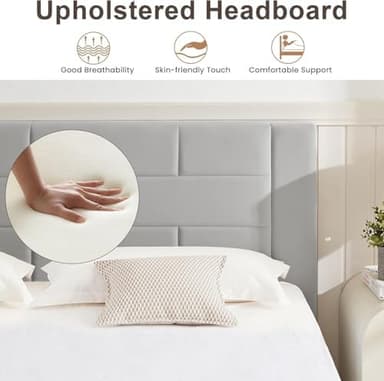 VECELO Queen Upholstered Bed Frame with 4 Storage Drawers, with Type A & C USB Charging Station and Velvet Headboard, No Box Spring Needed, Easy to Assemble, Light Gray - Image 5