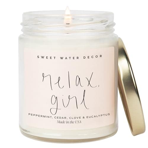 Sweet Water Decor Relax Girl, Peppermint, Cedar, Clove, and Eucalyptus Scented Soy Wax Candle for Home | 9oz Clear Jar, 40 Hour Burn Time, Non Toxic, Made in The USA - Image 1