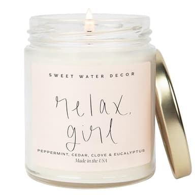 Sweet Water Decor Relax Girl, Peppermint, Cedar, Clove, and Eucalyptus Scented Soy Wax Candle for Home | 9oz Clear Jar, 40 Hour Burn Time, Non Toxic, Made in The USA - Image 1