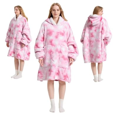 Kipswiza Wearable Blanket Hoodie - Soft Cozy Sherpa Fleece Oversized Hooded Blankets Sweatshirt as Gifts for Women Mother Daughter Girlfriend, Pink Tie Dye - Image 7