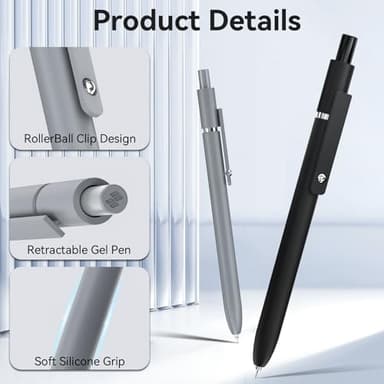 ACEES Gel Pens, 6 Pcs 0.5mm Fine Point Black Ink Pen With Smooth Writing, Office Desk Accessories, School Supplies Gifts for Men Women, Quick Dry Pens Ballpoint For Journaling, Black/Gray/White - Image 3
