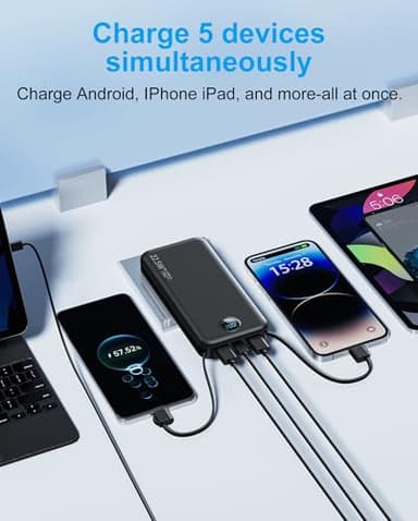 Portable Charger, 12000mAh 22.5W Type C Fast Charging Power Bank with Built-in Cables & Wall Plug, External Battery Bank with LED Display, Travel Essential Battery Pack for iPhone, iPad, Samsung Black - Image 4