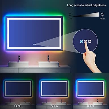 LOAAO 60”X40“ RGB LED Bathroom Mirror with Lights, Large, Anti-Fog, Dimmable Smart Lighted Bathroom Vanity Mirror, Multiple Light Modes, RGB Backlit + Front Light, Memory Function, Tempered Glass - Image 5