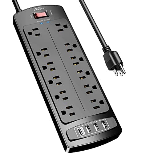 Power Strip, ALESTOR Surge Protector with 12 Outlets and 4 USB Ports, 6 Feet Extension Cord (1875W/15A), 2700 Joules, ETL Listed, Black - Image 1