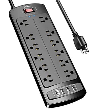 Power Strip, ALESTOR Surge Protector with 12 Outlets and 4 USB Ports, 6 Feet Extension Cord (1875W/15A), 2700 Joules, ETL Listed, Black - Image 1
