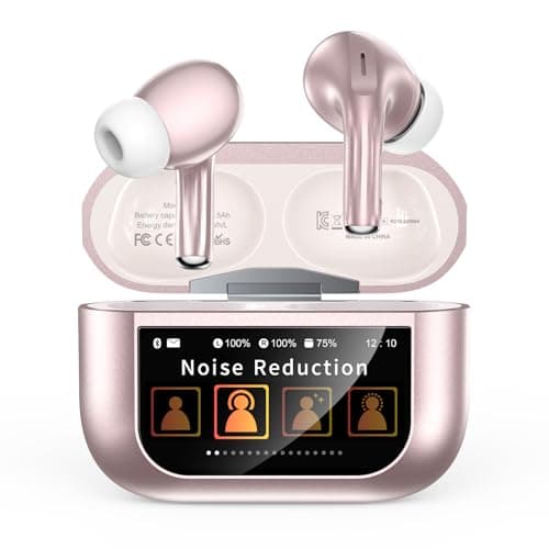 Szwdo Wireless Earbuds, Bluetooth 5.4 Ear Buds with Multifunctional Touch Screen, ANC/ENC Noise Cancelling Headphones with 48H Playtime, Bass Stereo Sound, for Laptop, Android/iOS, Pad, Rose Gold - Image 1