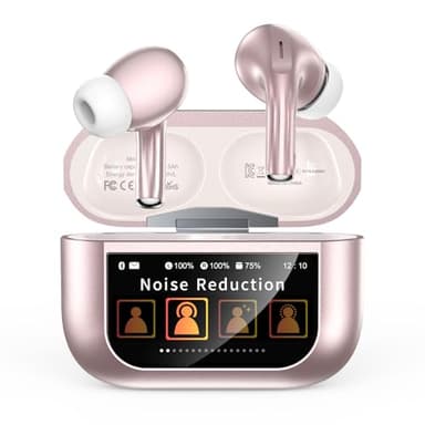 Szwdo Wireless Earbuds, Bluetooth 5.4 Ear Buds with Multifunctional Touch Screen, ANC/ENC Noise Cancelling Headphones with 48H Playtime, Bass Stereo Sound, for Laptop, Android/iOS, Pad, Rose Gold - Image 1