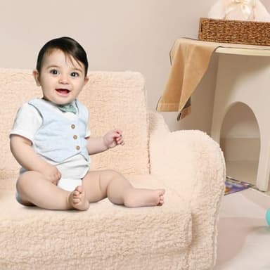 MOMCAYWEX Kids Chairs for Toddler, 2-in-1 Toddler Soft Sherpa Couch Fold Out, Convertible Sofa to Lounger for Girls and Boys, Cream - Image 5