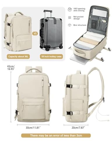 VGCUB Large Travel Work Business Backpack Carry on flight Approved 17 Inch Laptop Backpack for Women Men with Laptop Compartment Mochila de Viaje,Beige - Image 7