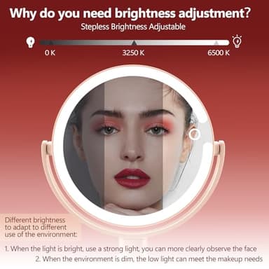 MIYADIVA Makeup Mirror with Lights,20X Magnifying Mirror with Light and Touch Switch,Vanity Mirror with 3 Color Light and 80 LEDs,2-Sided Lighted Magnified Mirrors 8.8 Inches, Pink - Image 5