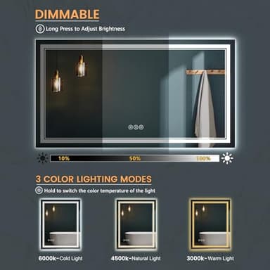 SOGOLINE 38x38 Inch LED Bathroom Mirror, Front and Backlit, Shatter-Proof Tempered Glass, Anti-Fog, 3 Colors, Dimmable, Memory, ETL Listed, Plug-in/Hardwired, Horizontal/Vertical Wall Mount - Image 3
