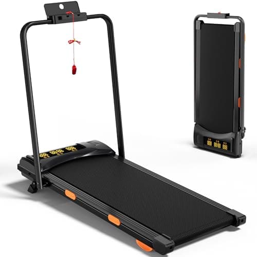 EVKRUN 4.0/7.8MPH Walking Pad Treadmill with Folding Slope, Larger Screen Display Under Desk Treadmill 300 lb Capacity, Portable Treadmills for Small Spaces, Home (with Handrail-7.8MPH) - Image 1