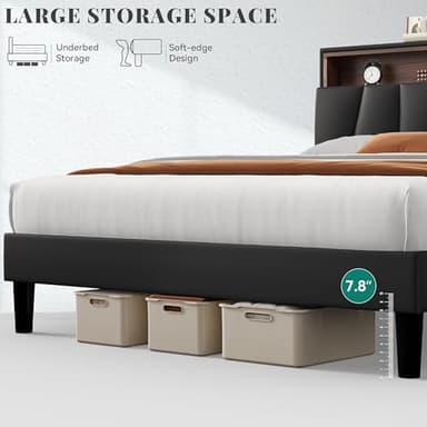 YITAHOME King Size Bed Frame, LED Bed Frame with Storage Upholstered Headboard, Platform Bed with Outlet & USB Ports, No Box Spring Needed, Easy Assembly, Black - Image 7