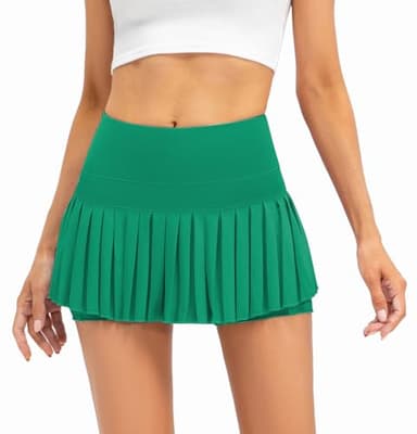 XNMAYA Women Pleated Tennis Skirt High Waisted Golf Athletic Skort Mini Skirts with Shorts Pockets Workout Running Apparel Green Medium - Image 1