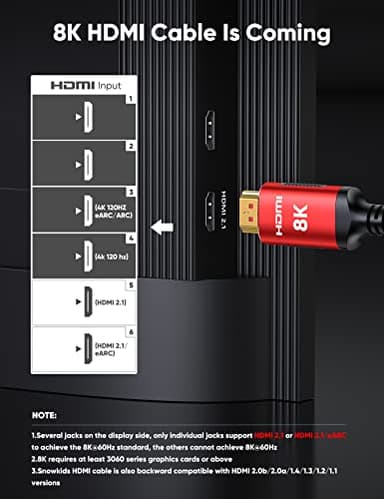 Snowkids 10K 8K HDMI 2.1 Cable 10FT 2-Pack, 48Gbps Ultra High Speed HDMI Braided Cord, Support 8K@60Hz 4K@120Hz, HDCP 2.2&2.3,eARC,Dynamic HDR,Compatible with TV/HDTV/PS-5 - Image 3