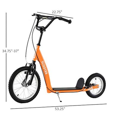 Aosom Youth Scooter Kick Scooter for Kids 5+ with Adjustable Handlebar 16" Front and 12" Rear Dual Brakes Inflatable Wheels, Orange - Image 7