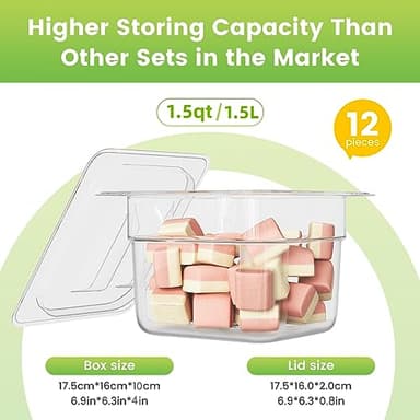 HNEDSEN 12 Pack Plastic Food Pan with Lid 1/6 Size 4 Inch Deep Restaurant Clear Food Storage Containers Polycarbonate Commercial Hotel Pans for Fruits Vegetables Beans Corns (12 PCS, 4'' Deep) - Image 2