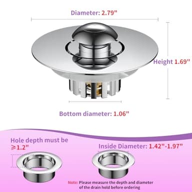 Bathtub Drain Stopper, 3-in-1 Pop-Up Bath Tub Stopper Plug with Hair Catcher, Innovative Separate Design for Easy Clean & Install, Universal for 1.42"-1.97" Hole, Heavy Duty All Brass - Image 5