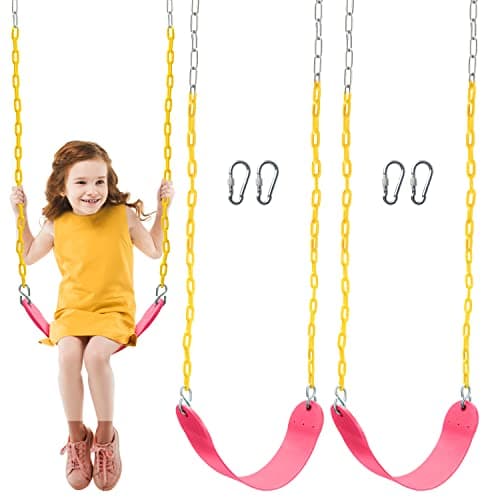 TURFEE 2 Packs Heavy Duty Swing Seat, Swing Set Accessories Replacement with 4 Snap Hooks for Kids Outdoor Play Playground, Trees, Swingsets, Playground(Pink) - Image 1