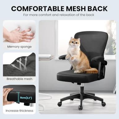 Office Chair, Ergonomic Home Computer Desk Chairs, Comfy Breathable Mesh Chair with Adjustable Lumbar Support Flip-up Armrests, Executive Task Chair with High Back for Home Office Rolling Swivel Chair - Image 6