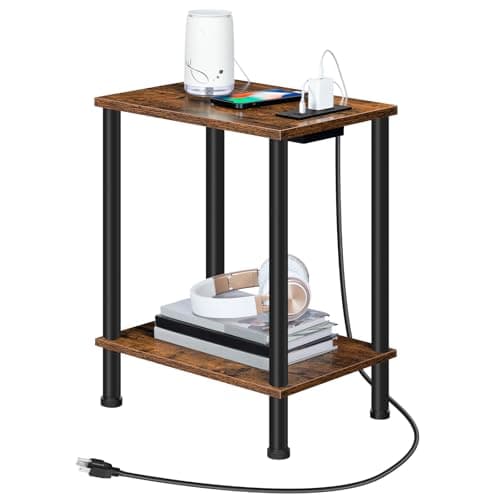 HOOBRO Side Table with Charging Station, End Table with USB Port and Outlet, Nightstand with 2-Layer Storage Shelves for Small Spaces, Living Room, Bedroom, Stable Frame, Rustic Brown BF09UBZ01 - Image 1