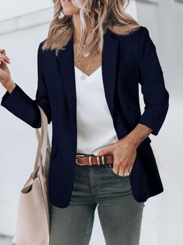 Cicy Bell Womens Casual Blazers Open Front Long Sleeve Work Office Suit Jackets Blazer Navy - Image 2