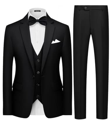 MAGE MALE Mens 3 Piece Suits Slim Fit Tuxedo Suit Set Soild Prom Wedding Suits One Button Blazer Vest Pants Set with Bow Tie Black - Image 1