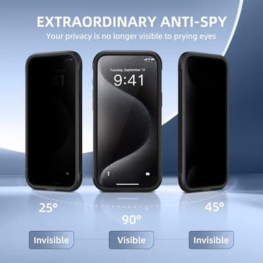 TIESZEN for iPhone 15 Pro Max Case, Compatible with MagSafe, Built-in Privacy Screen Protector and Camera Protection, Anti Spy Full Body Dustproof Shockproof Hard Phone Case 6.7", Black - Image 9
