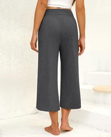 siliteelon Wide Leg Capri Pants for Women Lounge Pajama Pants Women Casual Loose Comfy Flowy Palazzo Capris with Pockets - Image 3