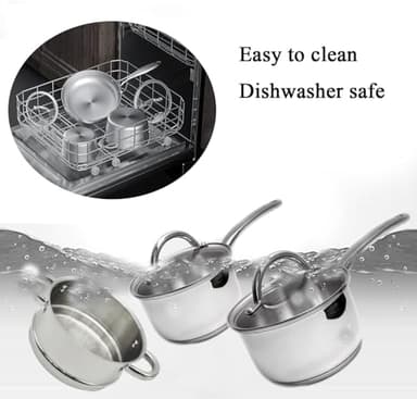 MAGGOPAN Stainless Steel Saucepan Glass Lid Casting Steel handle Induction Impact Bonded 8 PCS Set Steamer - Image 3