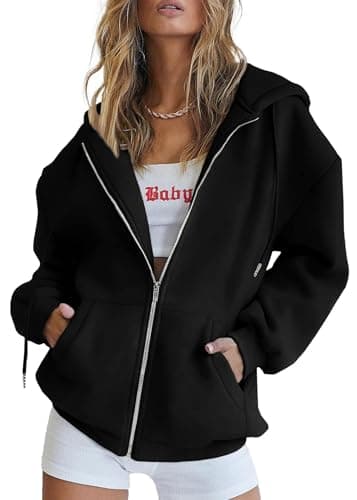 PRETTYGARDEN Women's 2025 Zip Up Y2K Hoodies Casual Long Sleeve Sweatshirts Fall Winter Track Jackets with Pockets (Black,Medium) - Image 1