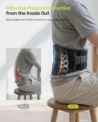 Rakiie Back Brace for Lower Back Pain, 7 Stays Ergonomic Support Brace with Comfortable 3D Pad, Easy to Put On/Off Lumbar Support Belt for Women Men, Pain Relief from Sciatica, Herniated Disc, Size M (Waist: 33.5"-39.4") - Image 8