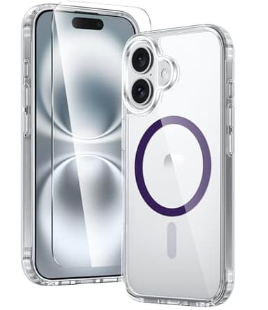 FNTCASE for iPhone 16 Plus Case: Clear Case Magnetic Military Grade Drop Protection Anti Yellowing Cell Phone Cover - Rugged Shockproof Protective Bumper Transparent Cases(F-Purple) - Image 1