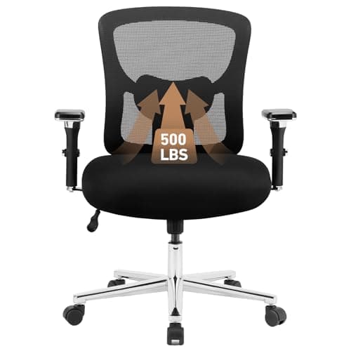 DUMOS Ergonomic Home Office Desk Chair - Heavy Duty Mid Back with Lumbar Support & 4D Armrest, Height Adjustable Mesh Computer Gaming with Backrest & Swivel Wheels, Black - Image 1