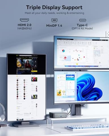 GEEKOM [High-Speed DDR5] Air12 Mini PC | 13th Gen Intel N150 | 16GB DDR5 | 512GB NVMe SSD | 8K@120Hz Triple Display | HDMI 2.0+DP 1.4 | 6 X USB | SD 4.0 Slot | Big Fan | VESA Home/Office/Edu - Image 5