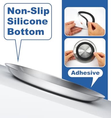 Supet Cat Plates for Wet Food, Non-Slip Whisker Friendly Bowls, Stainless Steel Shallow Wide Dishes for Indoor Cats (13Oz, 2Pcs) - Image 5