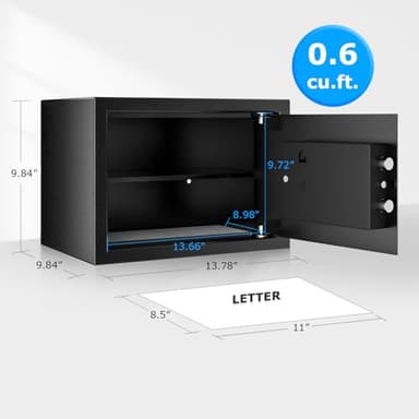 Bonsaii Safe, 0.6 Cubic Safe Box with Electronic Keypad, Removable Shelf, for Valuables Jewelry and Documents in Home, Hotel, or Business, 9.84" x 13.78" x 9.84" Inches, SF002 - Image 6
